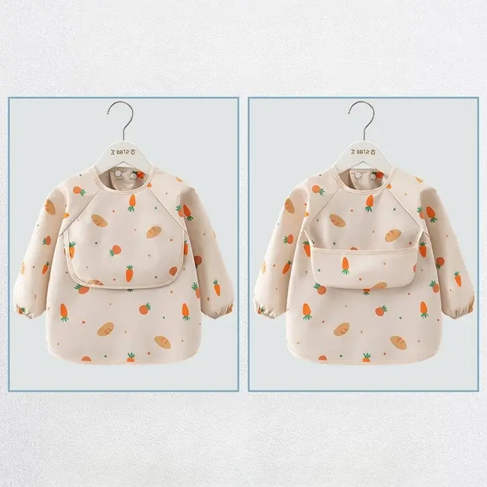 Bavoir d'alimentation pour enfants, 1 pièce, tablier imperméable à manches longues, poche de riz, ch