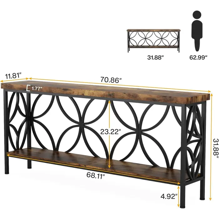 Table de canapé étroite de 70 à 9 pouces, table de canapé longue industrielle derrière le canapé, ta