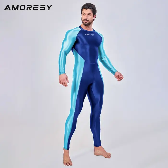 AMORESY hommes lisse pleine longueur survêtements une pièce collants combinaisons Spandex course bar