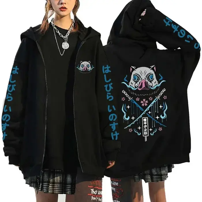 Anime chaud Hashibira Inosuke impression sweat à capuche avec fermeture éclair femmes hommes mode Y2