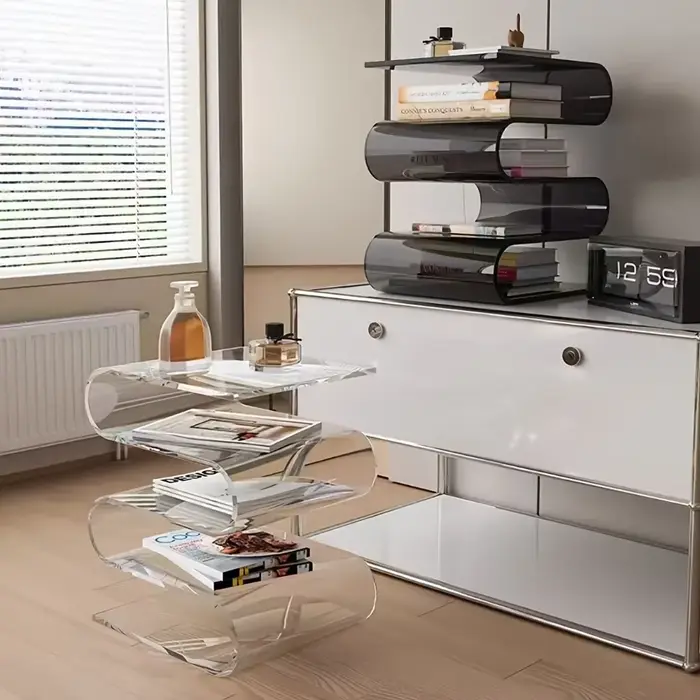 Étagère à livres transparente nordique en acrylique, Table d'appoint de personnalité, meubles de sal