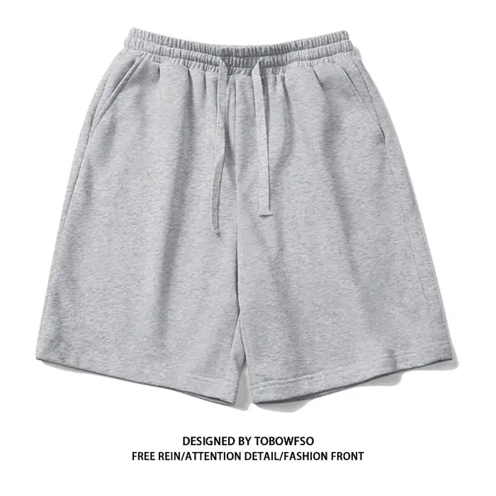 Short de rue Simple 100% coton pour hommes et femmes, pantalon ample à cinq points, blanc et gris, p