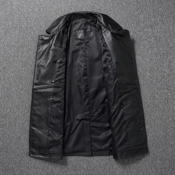 LNY Shop Top-Veste en cuir véritable pour homme, manteau d'affaires long en cuir de cercle noir, par