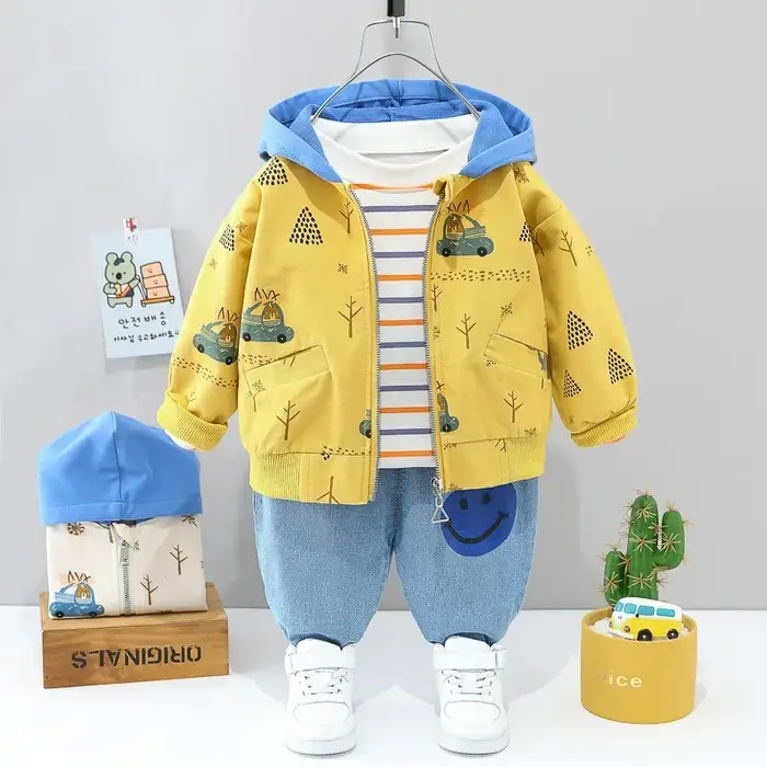 Costume voiture bébé 0-4 ans - Ensemble trois pièces rayé manches longues pour automne