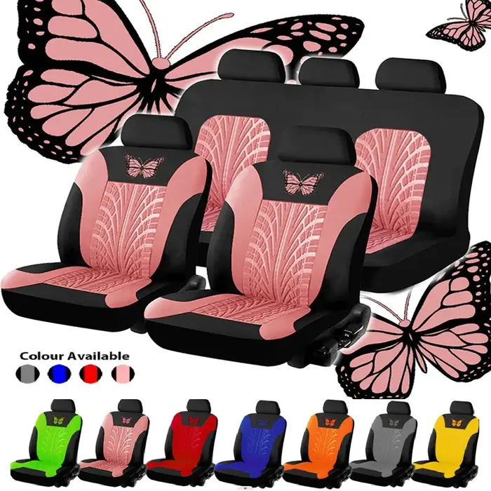 Ensemble complet de housses de siège de voiture, ensemble de housses de siège auto universelles brodées à motif papillon