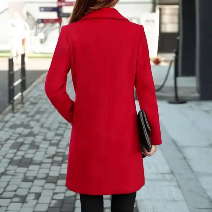 Manteau d'hiver femmes poches épaisses pardessus col cranté manteau d'automne