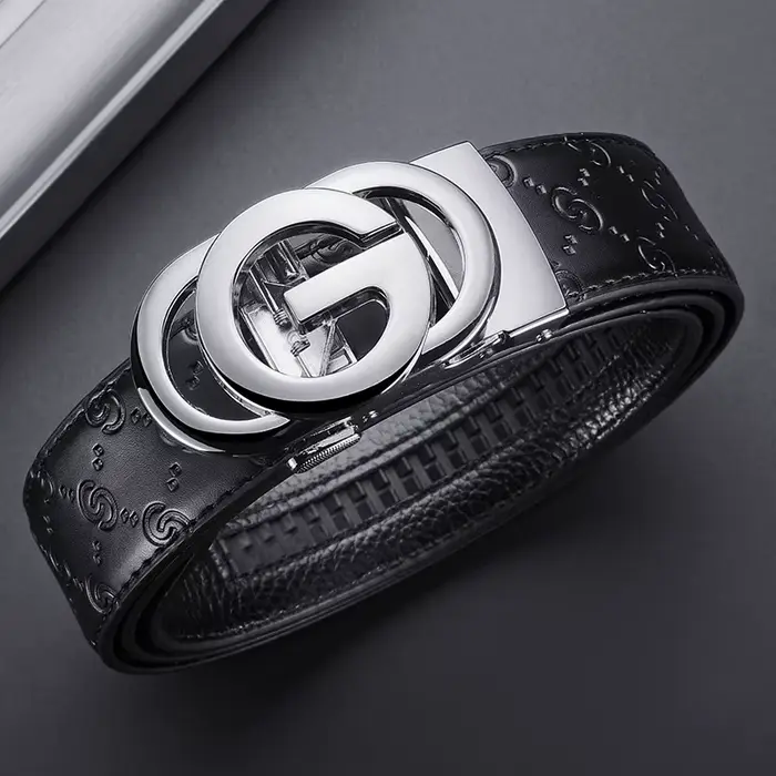 Ceinture de luxe pour hommes, ceinture à boucle automatique pour hommes, ceinture en cuir véritable 