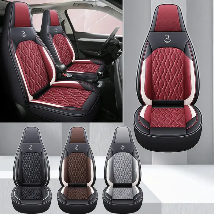 Housse de siège de voiture simple universelle en cuir PU perforé design entièrement enveloppant confortable pour toutes les saisons adapté à la plupart des voitures