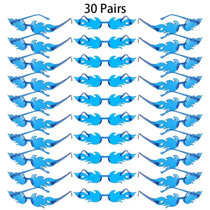 30 paires de lunettes de soleil sans monture en forme de flamme, couleur bonbon, décor de vacances à