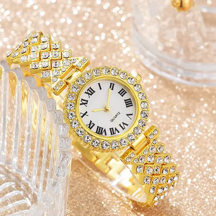 Mode luxe femmes or montre Bracelet collier 6 pièces ensemble dames diamant Quartz montre-Bracelet s