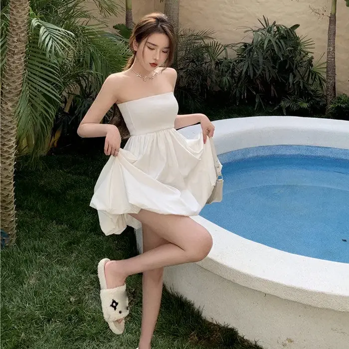 Mini robe de Rhdos nu sans bretelles pour femmes, robe d'été sexy, vêtements rétro pour femmes, robe