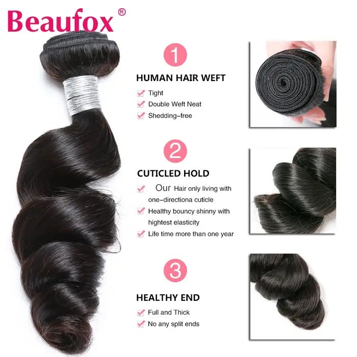 Beautorch-Tissage en Lot Brésilien Naturel Remy Noir Ondulé, Extension de Cheveux, 8 à 30 Pouces, Lo
