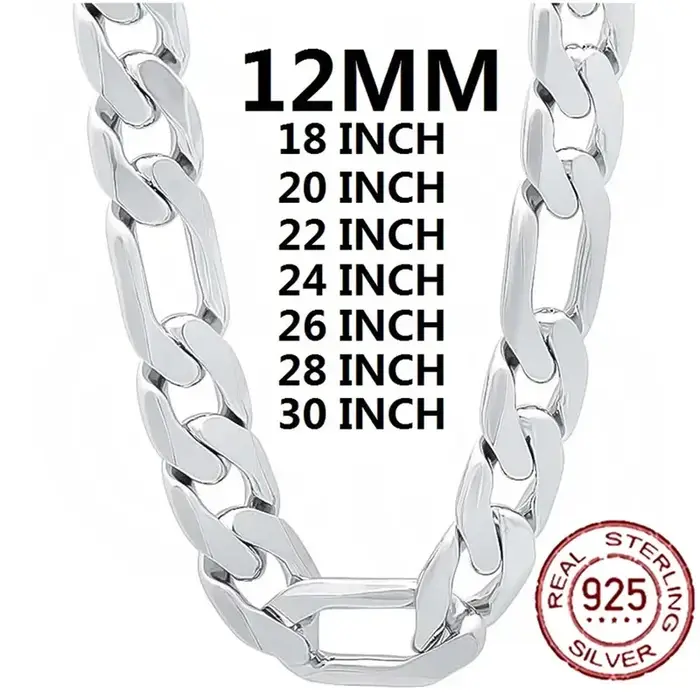 Collier en argent Sterling 925 massif pour hommes, chaîne cubaine classique de 12mm, breloque de 18 