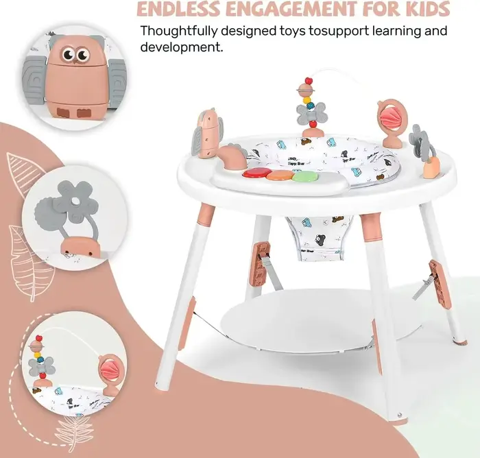 Centre d'activités et table sauteuse 3-en-1 pour bébé avec rotation à 360° °   Siège rotatif et joue