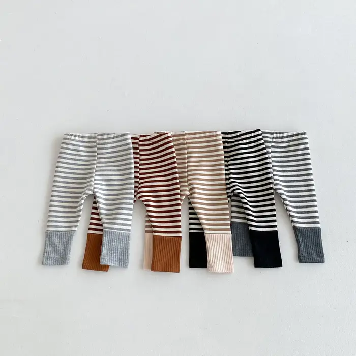 Leggings couleur bonbon pour nouveau-né garçon et fille, pantalon rayé épissure, vêtements à la mode
