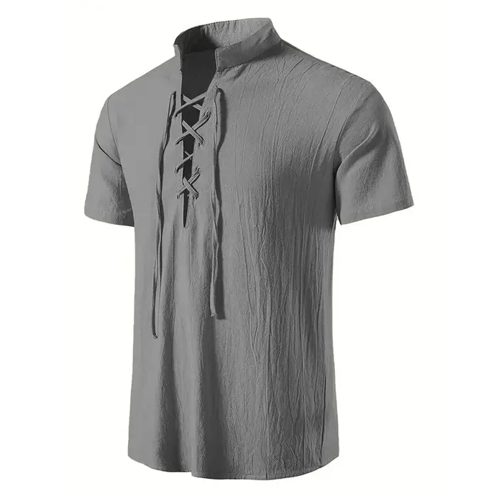 Chemise rétro à manches courtes pour hommes, en coton et lin, légère, respirante, couleur unie, haut