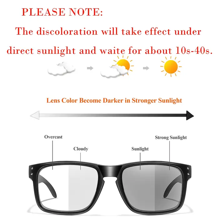 Lunettes de soleil photochromiques pour hommes et femmes, lunettes carrées classiques pour course en