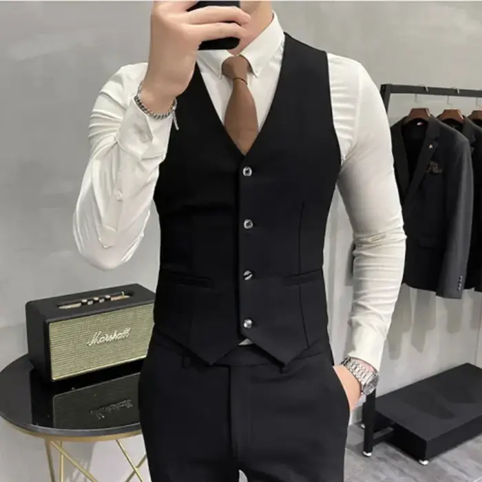 (Veste + gilet + pantalon) haut de gamme marque Boutique mode couleur unie hommes décontracté costum