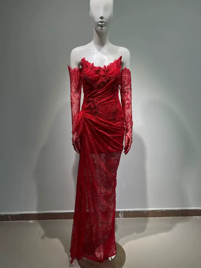 VC – robe Maxi en dentelle noire pour femmes
