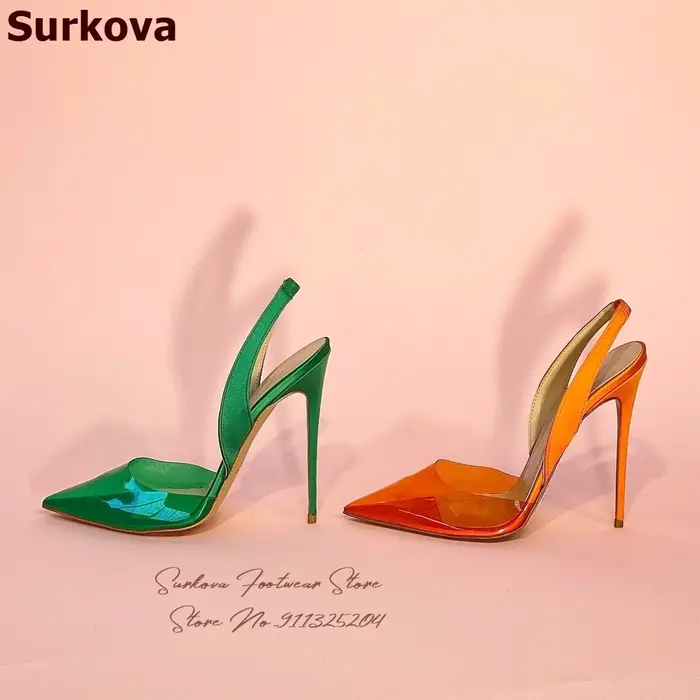 Surkova-Escarpins à talons hauts en PVC transparent, orange, vert, satin grillé, escarpins de mariag