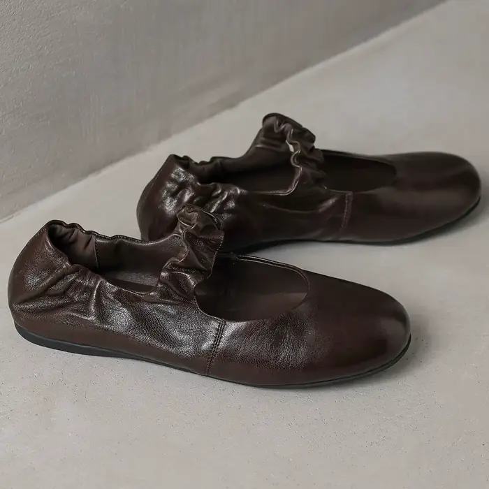 Ballerines à enfiler à bande étroite élastique en peau de mouton pour femmes, bout rond, ballerines 