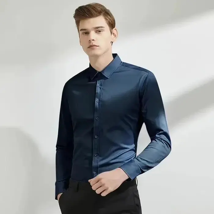 Chemise élastique à manches longues pour hommes, robe d'affaires sans repassage, tenue de travail pr