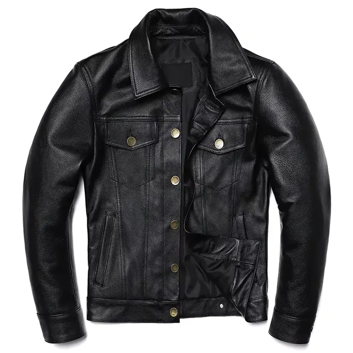 Nouvelle Veste en Cuir Véritable de Cowboy 2025 pour Homme – Manteau Court Slim en Cuir de Vachette 