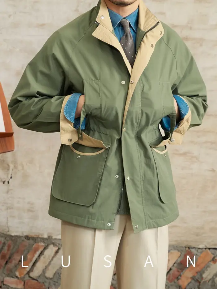 Gentry multi-poches cordon taille rétro veste de chasse M65 col décontracté veste à la mode hommes