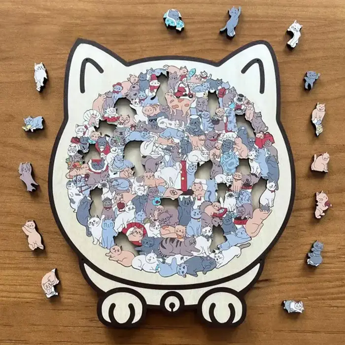 Puzzle en bois en forme de chat, 135 pièces, pièces de Puzzle irrégulières uniques, cadeaux d'annive