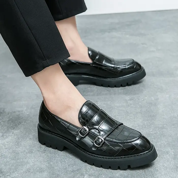 Mocassins à plateforme pour hommes, chaussures classiques décontractées en cuir, robe de mariage, ch