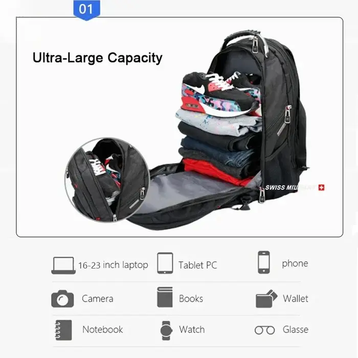 Sac à dos pour ordinateur portable en tissu Oxford imperméable de grande capacité, sac de voyage sco