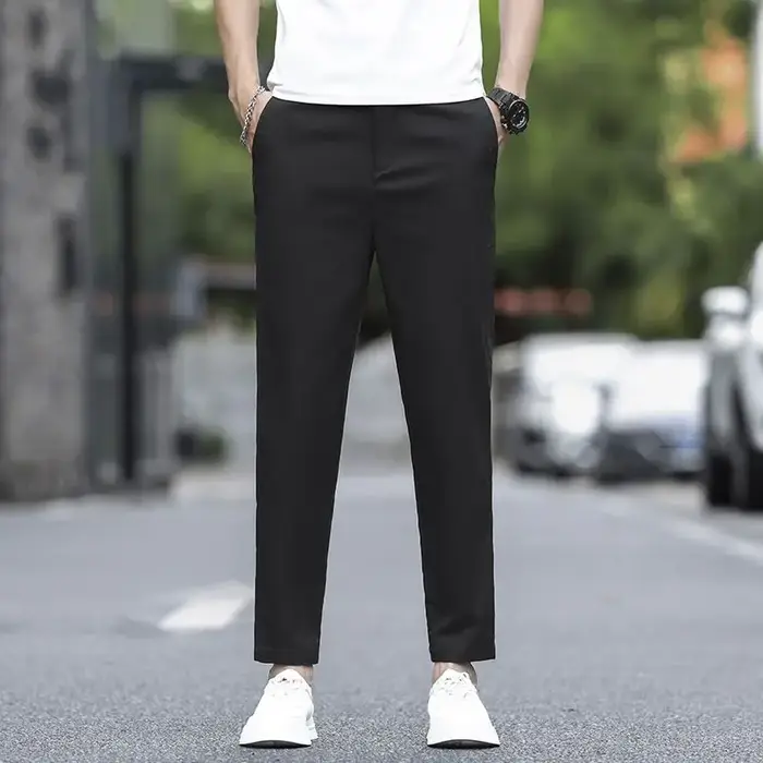 2025 nouveau été cheville longueur pantalon hommes coupe droite mode mince marque vêtements couleur 