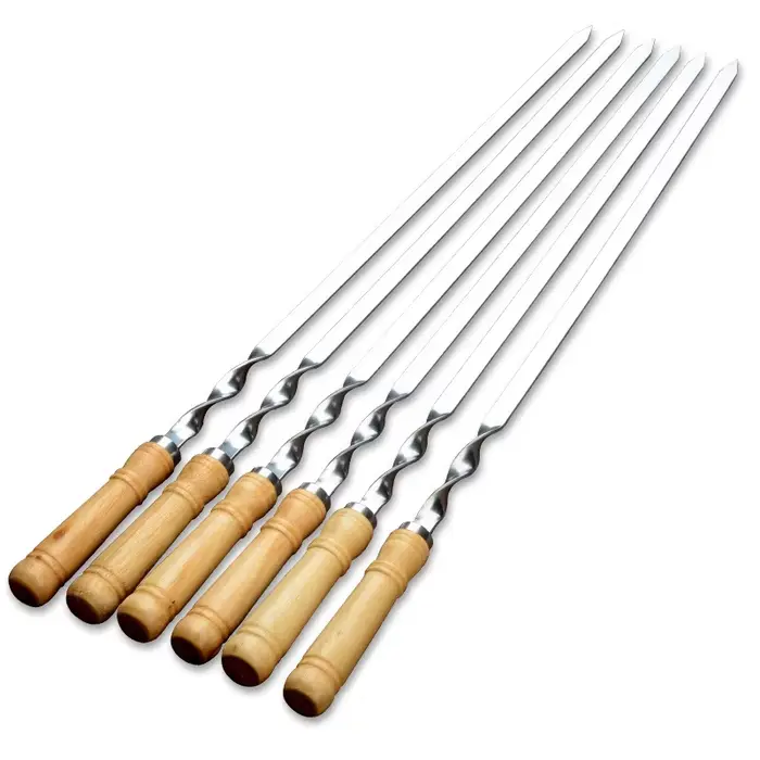 Bâton de kebab de barbecue en acier inoxydable réutilisable avec manche en bois, grands modules, out