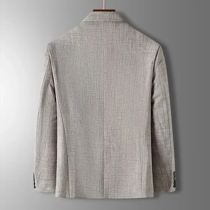 Blazer Homme Printemps-Automne de Luxe à Carreaux Jacquard – Veste Décontractée Gris Bleu Beige Coup