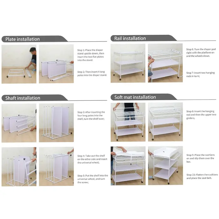Étagère à Langer Largeur: 48 cm Table à Langer 4 Roulettes de Blocage Commode à Langer pour Bébé ave