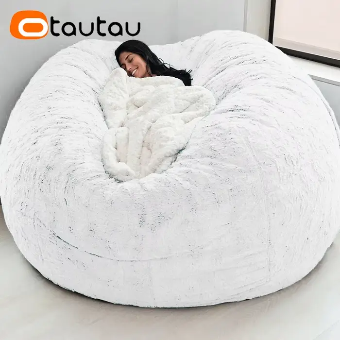 Housse de pouf géante en fausse fourrure de lapin ultra-douce OTAUTAU 5 pieds, pour l'hiver et Noël,