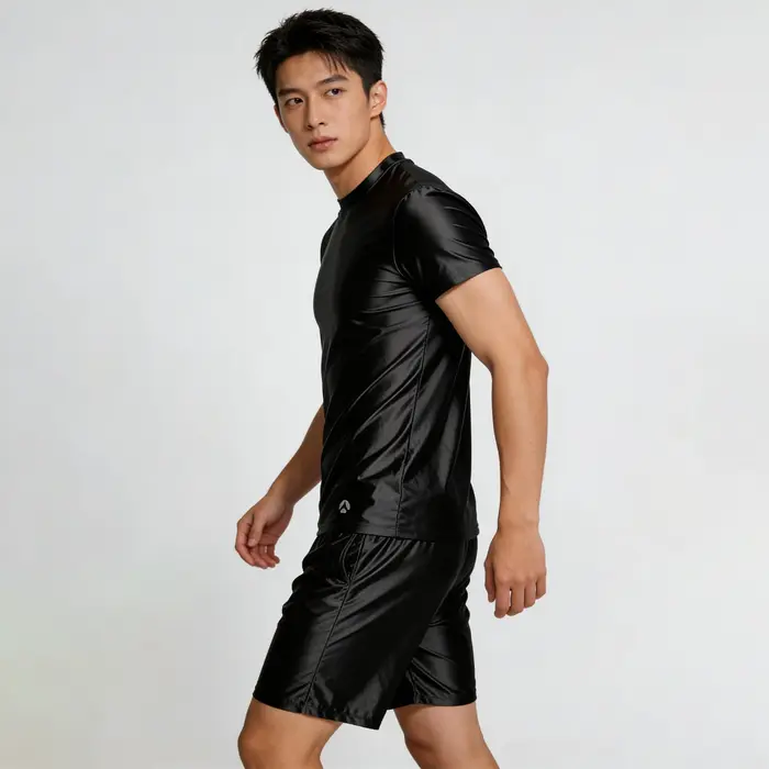 AMORESY T-shirt à manches courtes en soie glacée pour homme, respirant, confortable, décontracté, po