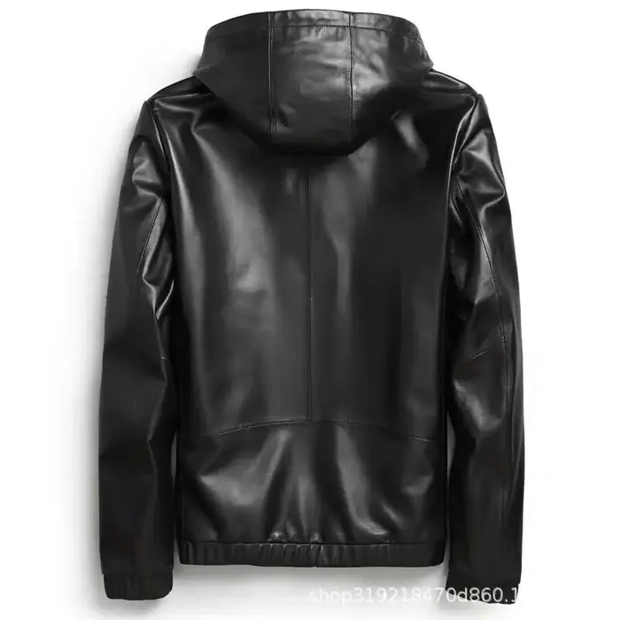 Veste en cuir véritable pour hommes, manteau court en peau de mouton avec capuche, vêtements décontr