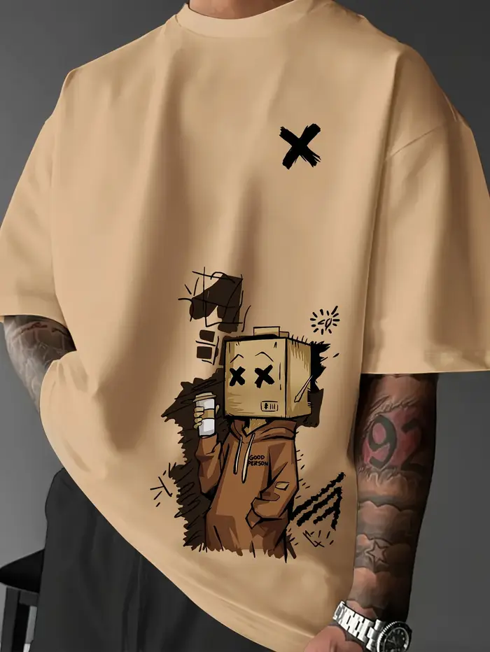 T-shirt col rond pour hommes, mode européenne et américaine, imprimé Graffiti de dessin animé, confo