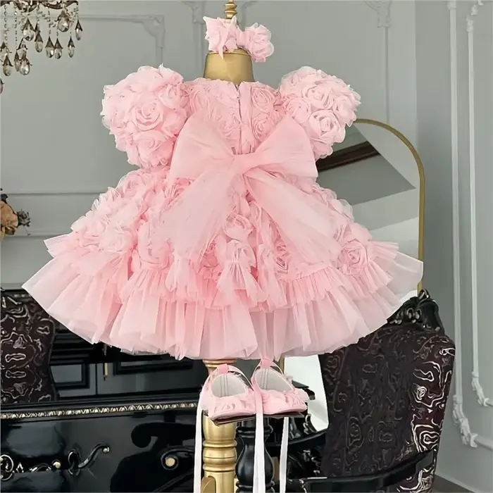 Robe Tutu princesse pour petites filles de 2 à 14 ans, motif floral 3D, Rose, pour fête de mariage, 