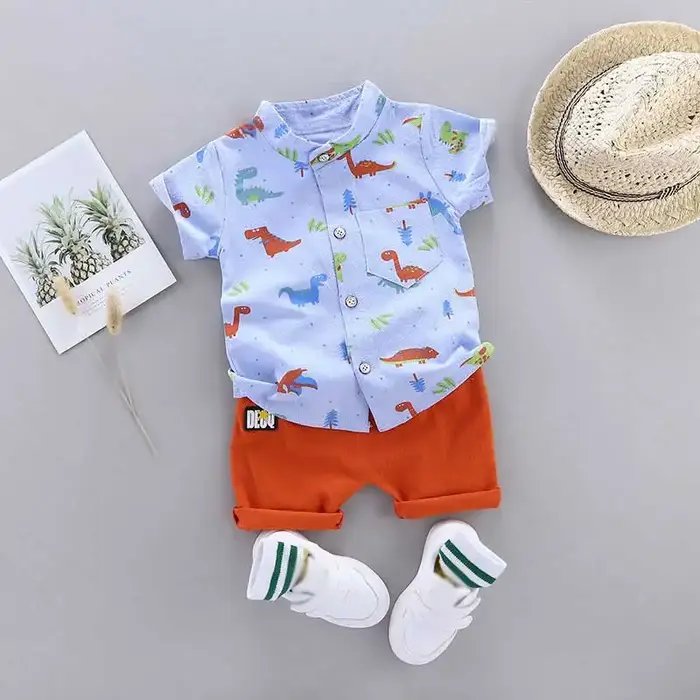 Ensemble 2 pièces pour nourrissons et tout-petits, chemise à col montant et manches courtes, imprimé
