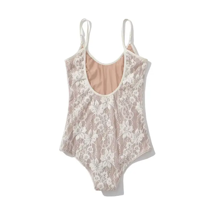 Sexy voir à travers la dentelle avec doublure dos nu Spaghetti sangle body femme fronde serré combin