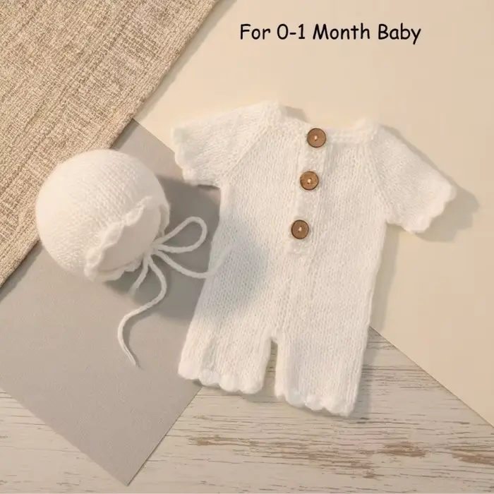 Barboteuse en Crochet faite à la main pour bébé, 2 pièces, avec chapeau, tenues de photographie pour