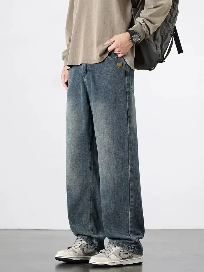 Jeans droits rétro américains printemps-automne, streetwear pour hommes, mode coréenne, pantalon en 