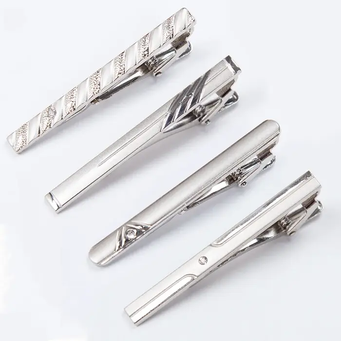 Pince à cravate en métal couleur argent pour hommes, pour cadeaux de mariage, fermoir à cravate, bar