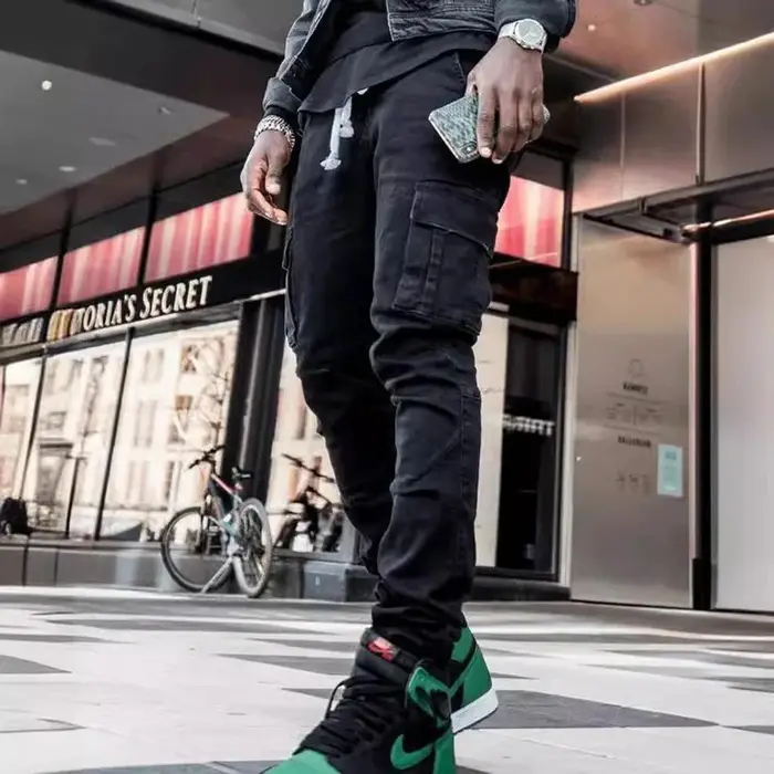 Jeans en denim élastique pour hommes, pantalon cargo multi-poches, coupe slim décontractée, jogging 