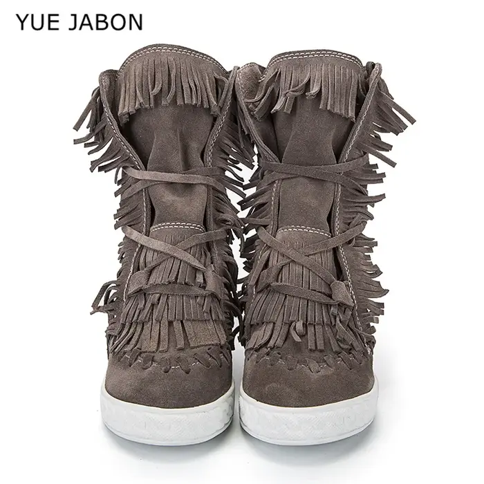 Bottes de rinçage en daim pour femmes, cuir véritable, haut, pompon, dames, recommande d'augmenter l