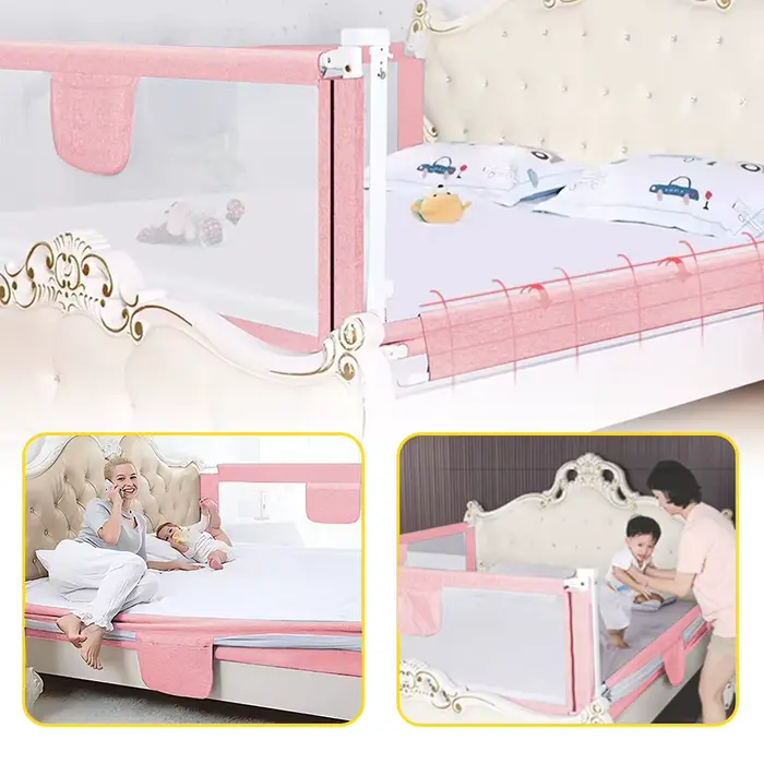 Barrière de Lit pour Tout-Petits, Garde de Lit à Levage Vertical, Hauteur Réglables, Grille de Lit B