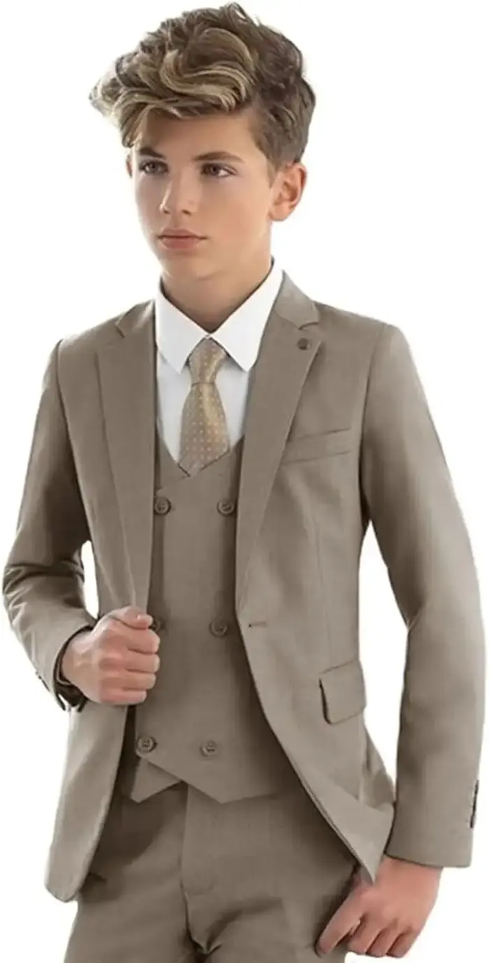 Costume pour garçons, smoking de mariage formel, Blazer à revers, pantalon, gilet, coupe cintrée, en