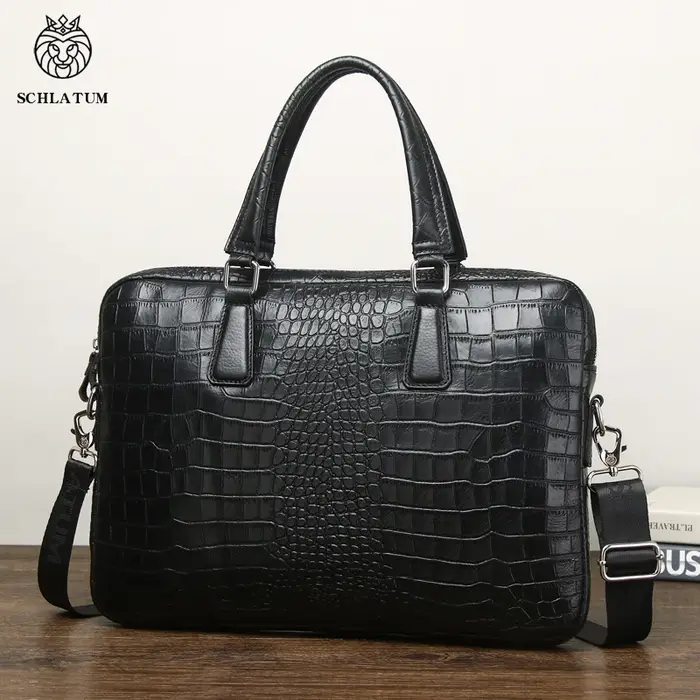 SCHLATUM véritable cuir Crocodile Grain porte-documents dur pour hommes 15.6 pouces mallette pour or